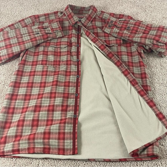Simms Jacket Shacket Men XL Red Flannel Shirt Fishing Thermal Lined Plaid R1 - Picture 1 of 9